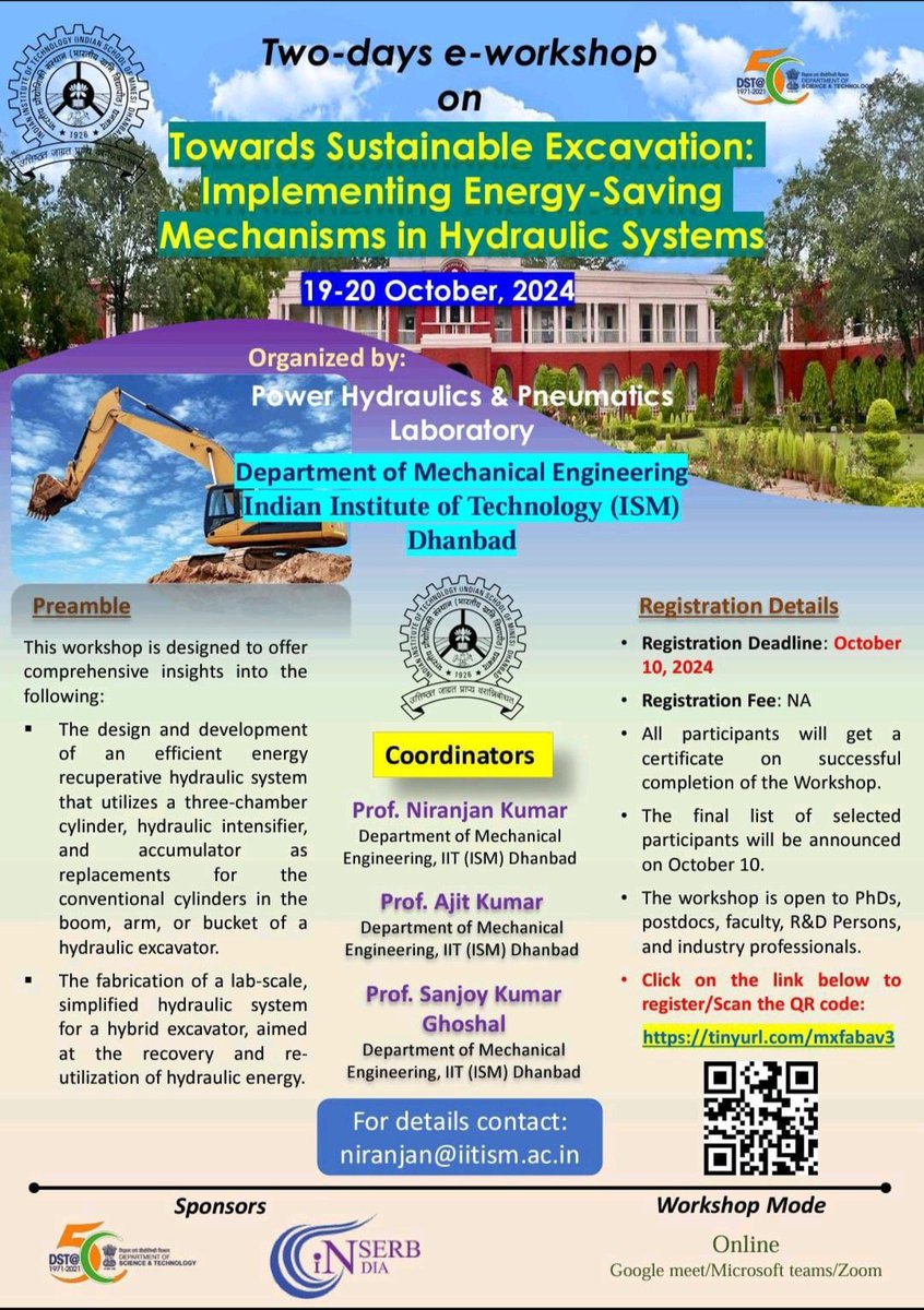 IITISM_DHANBAD's tweet photo. Join our free 2-day e-workshop on sustainable excavation & energy-saving in hydraulics! #IITISM #eworkshop https://t.co/eYg91wKY4M