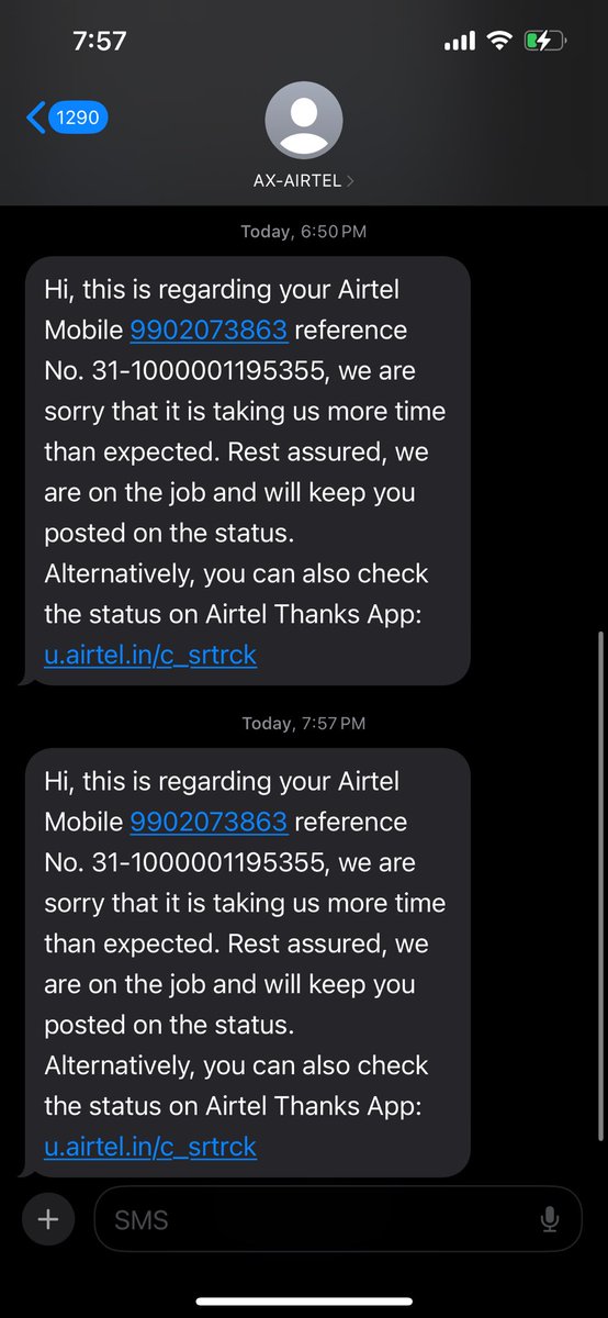 SilentlyBeating's tweet photo. @airtelindia Your DM and these text msgs are of 0 help. It redirects me to same trash chatbot you guys have on your app which is next level frustrating. Worst thing in the world that chatbot https://t.co/qeAduGJBAi