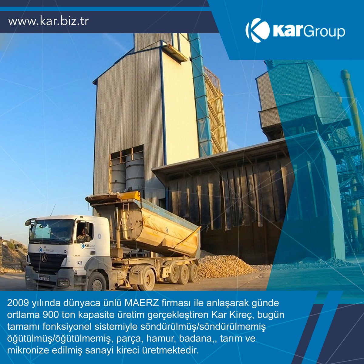 kar_group's tweet photo. Kar Kireç en son teknolojilerle donatılmış modern tesislerde üstün kaliteli madenleri uzman Ar-Ge ekibinin bilgi birikimiyle harmanlayarak dünya standartlarında ürünler üretmekte ve üretmeye devam edecektir.

#kargroup #karkireç https://t.co/wtVVeMsWVz