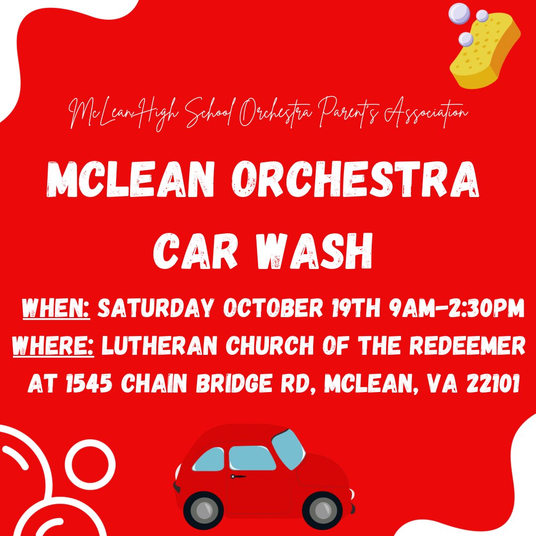 Tomorrow's the big day! We are excited to host our car wash fundraiser at the Lutheran Church of the Redeemer from 9AM-2:30PM and hope to see you there! Spread the word :-) <a href="/PtsaMclean/">McLean High School PTSA</a>