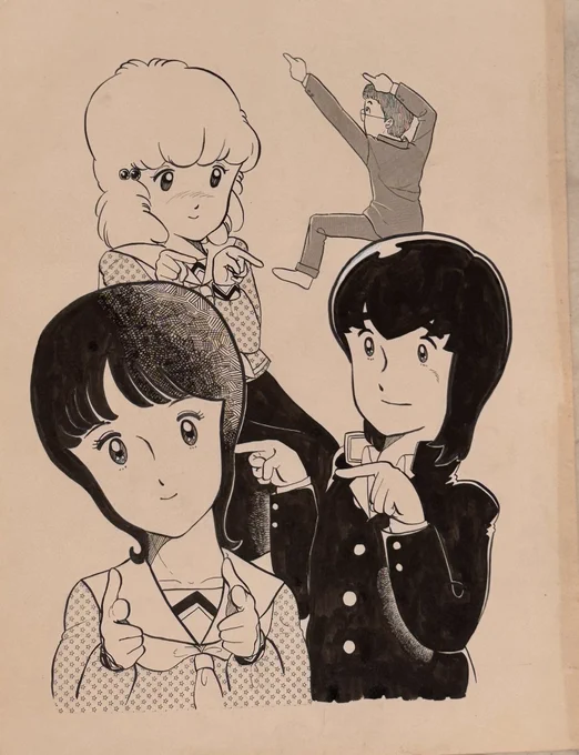 デビュー前に
読み切り描いてた頃
に、ボツになった
漫画の扉絵の生原稿を発見。

健太や美紅と同じ顔が
居る🤭 