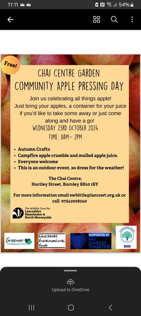 Have you got surplus apples you don't know what to do with? Want to try fresh apple juice or campfire apple crumble? How about making apple bird-feeders and trying fun quizzes? Come down to the Chai Cente on Wednesday and celebrate all things 🍎 🍏