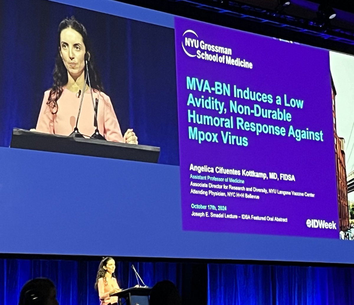 Mark J. Mulligan, MD, FIDSA (@mjmull) on Twitter photo At IDWeek 2024 in LA, NYU Vaccine Center Associate Director, Dr Angelica Cifuentes Kottkamp, shared latest results from mpox vaccine study during her Best Abstract Presentation in the Smadel Lecture Plenary session. <a href="/NYUGSOM_ID/">Division of Infectious Diseases & Immunology (ID)</a> <a href="/IDCRC_LG/">Infectious Diseases Clinical Research Consortium</a> <a href="/HelpEndHIV/">HVTN</a> At IDWeek 2024 in LA, NYU Vaccine Center Associate Director, Dr Angelica Cifuentes Kottkamp, shared latest results from mpox vaccine study during her Best Abstract Presentation in the Smadel Lecture Plenary session. <a href="/NYUGSOM_ID/">Division of Infectious Diseases & Immunology (ID)</a> <a href="/IDCRC_LG/">Infectious Diseases Clinical Research Consortium</a> <a href="/HelpEndHIV/">HVTN</a>