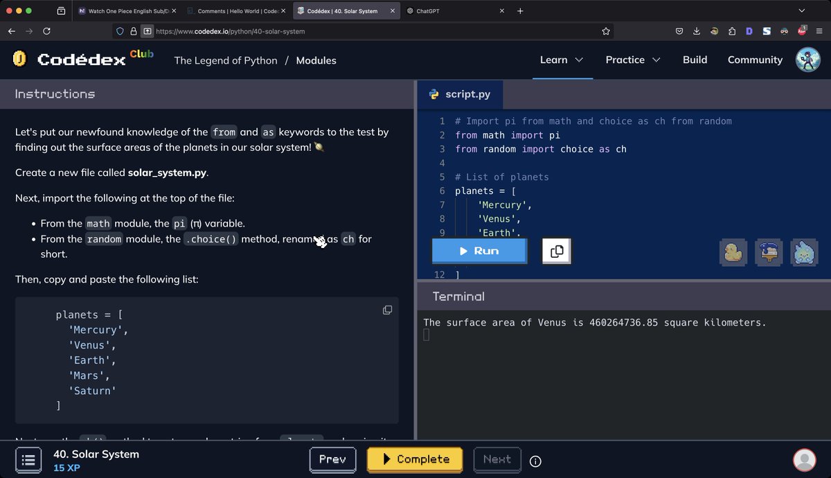 ItuSebastian's tweet image. Mi código ahora viaja por el sistema solar 🌍✨. Creé un programa en Python que escoge un planeta al azar y calcula su área en @codedex_io. ¡A veces se necesita un poco de matemáticas para viajar por el espacio! 🚀🐍 #PythonAstronomer #CodeTheUniverse #SpaceDev