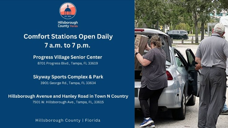 Se ofrecen estaciones de confort y otros recursos esenciales para ayudar a recuperarse del huracán Milton. 
--
Comfort stations and other essential resources are being offered to help recover from Hurricane Milton. 
 resources, visit: bit.ly/4h5Pp2i
