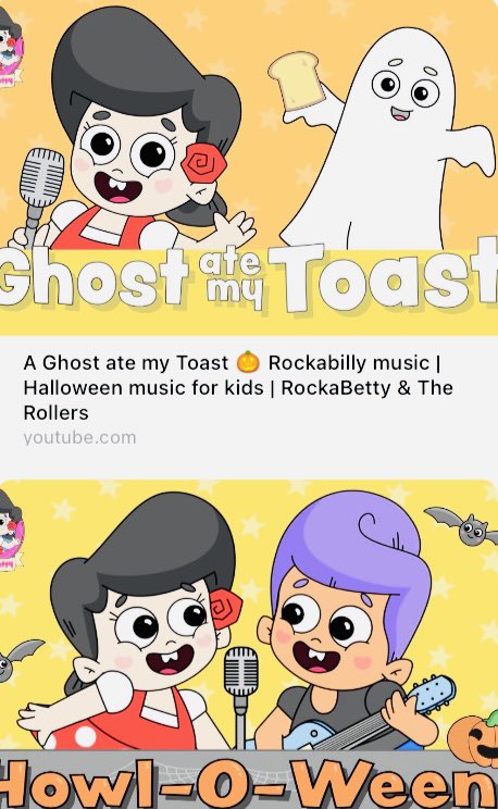 Fun for the kiddies at Halloween and beyond!  Great to see the amazing team at Chap In The Box releasing awesome content with RockaBetty &amp; The Rollers giving children an early introduction to the joys of music.Damn pesky ghosts &amp; ear worm songs!!🫣👻🎃
youtu.be/aGjf23TKWow?fe…