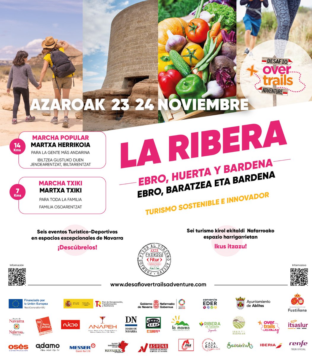 El Desafío Overtrails Adventure, La Ribera “Ebro, Huerta y Bardena” cierra esta primera edición 2024 el fin de semana del 23 y 24 de noviembre en Ablitas y Fustiñana. El Corredor del Ebro, para dará a conocer los tesoros de La Ribera de Navarra.