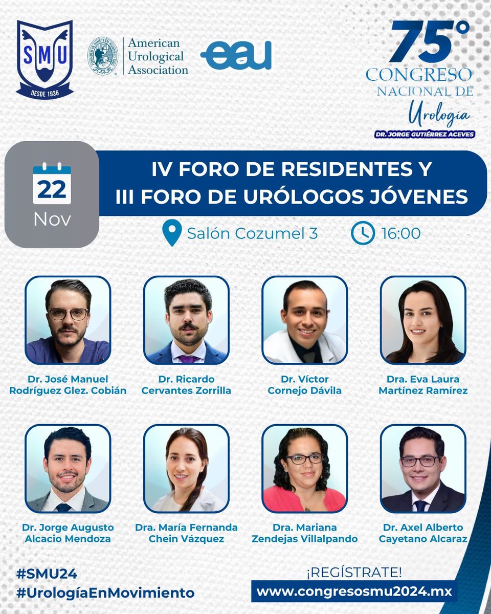 ¡Nos vemos el 22 de noviembre en el foro de residentes y Urologos jóvenes! 
#SMU24