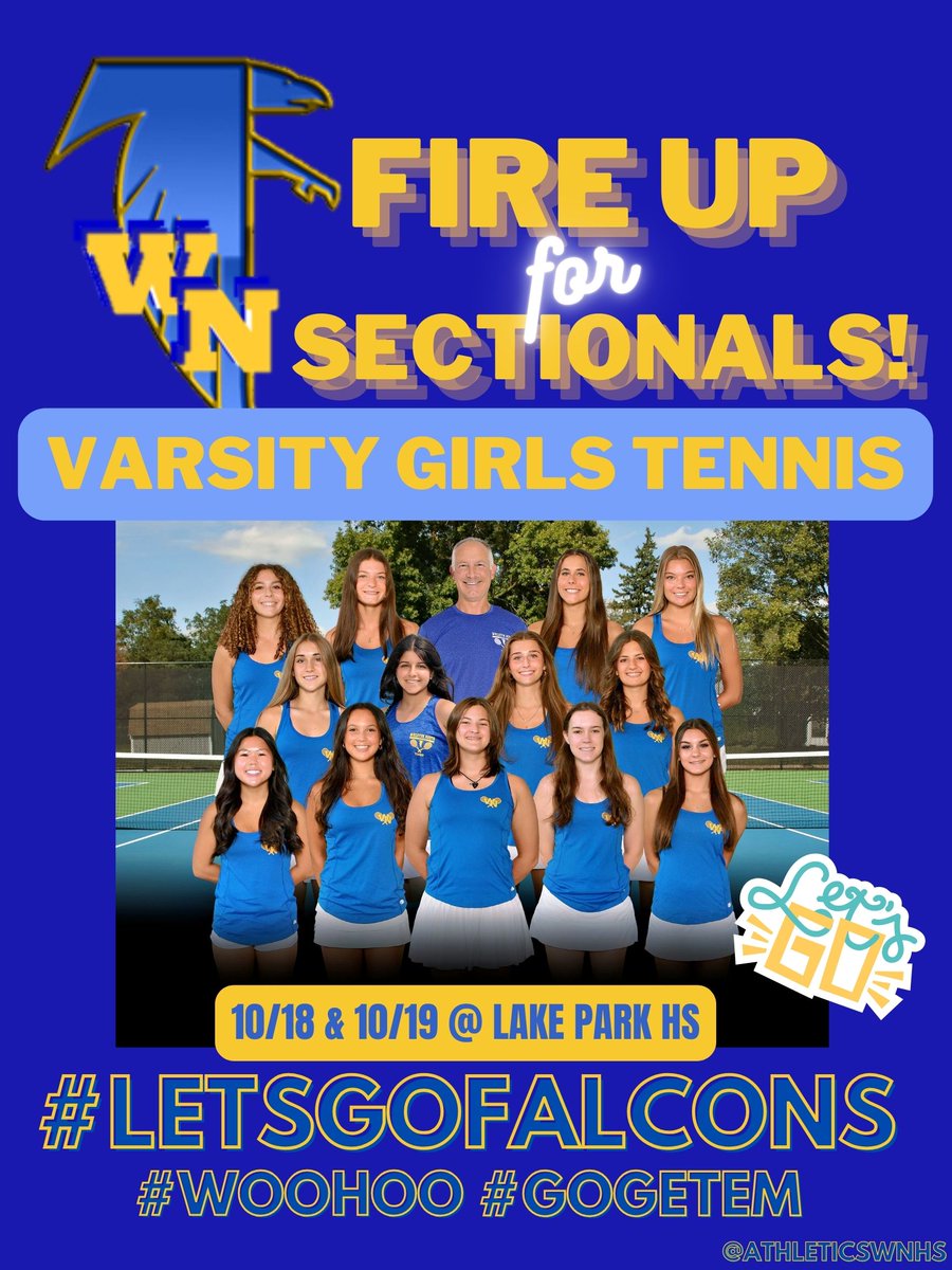 WNHS Athletics (@athleticswnhs) on Twitter photo FIRE UP for SECTIONALS - Best of luck to Varsity Girls Tennis as they compete today and tomorrow at Lake Park HS in the Sectional Tournament! ๐๐พ๐#LetsGoFalcons #GoGetEm #Woohoo <a href="/wnhstennis/">Wheaton North Tennis</a> <a href="/WN_Principal/">Dan Korntheuer</a> FIRE UP for SECTIONALS - Best of luck to Varsity Girls Tennis as they compete today and tomorrow at Lake Park HS in the Sectional Tournament! ๐๐พ๐#LetsGoFalcons #GoGetEm #Woohoo <a href="/wnhstennis/">Wheaton North Tennis</a> <a href="/WN_Principal/">Dan Korntheuer</a>
