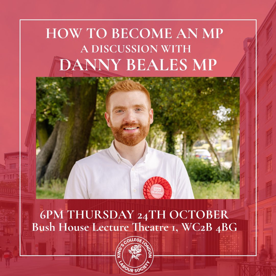 King’s College London Labour (@kcllabour) on Twitter photo Ever wondered about a career as an MP? Join us from 6pm on Thursday 24th October for a discussion about how to get selected as a candidate and how to campaign to get elected with <a href="/DannyBeales/">Danny Beales MP</a>, MP for Uxbridge and South Ruislip!
RSVP below ⬇️
forms.gle/cvqig45BD3oe9b… Ever wondered about a career as an MP? Join us from 6pm on Thursday 24th October for a discussion about how to get selected as a candidate and how to campaign to get elected with <a href="/DannyBeales/">Danny Beales MP</a>, MP for Uxbridge and South Ruislip!
RSVP below ⬇️
forms.gle/cvqig45BD3oe9b…
