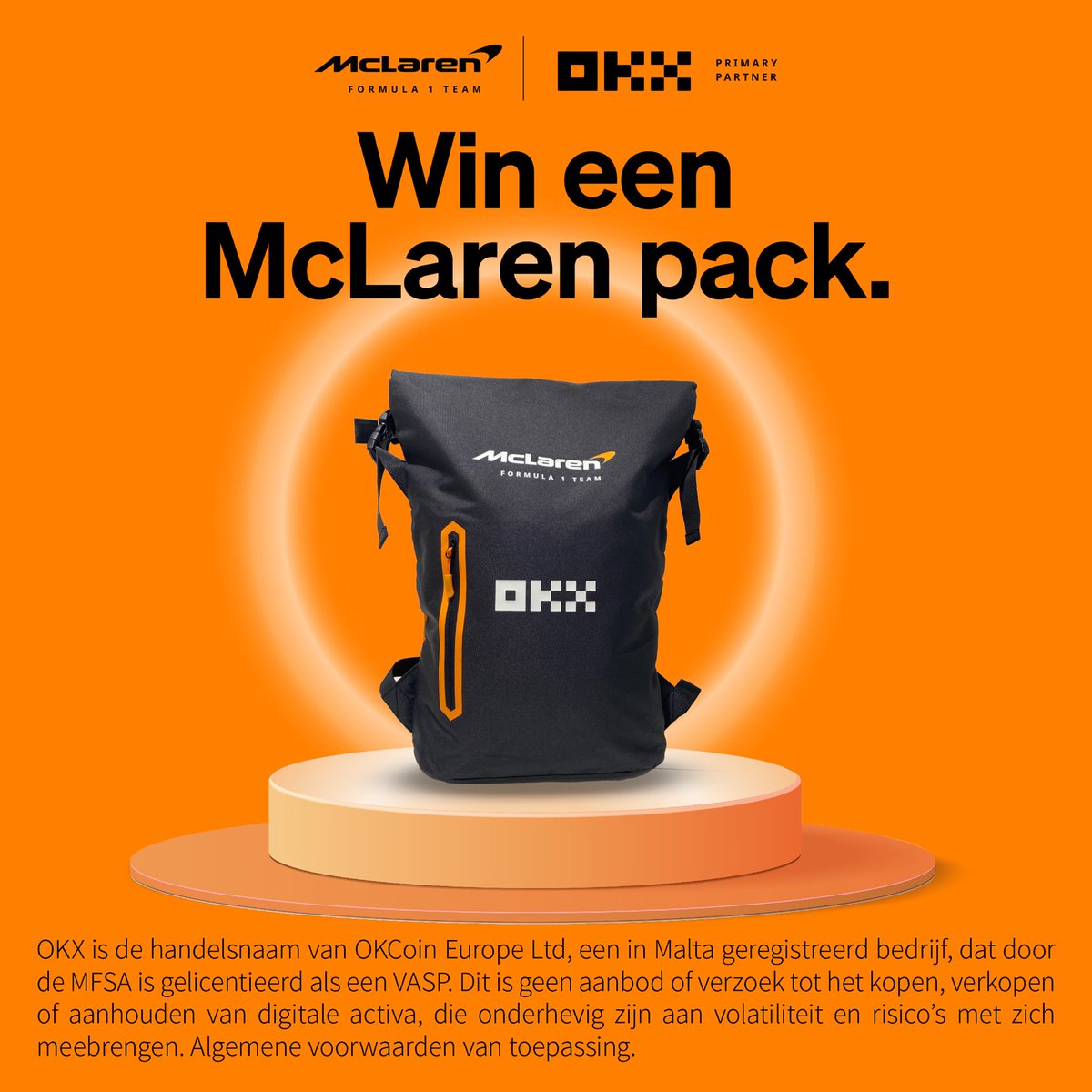 OKXDutch's tweet photo. 🎉 Win een McLaren Swag Pack! 

Van 18 oktober, 17:00 uur t/m 25 oktober, 17:00 uuur maken Nederlandse OKX-gebruikers kans op een: McLaren rugzak, McLaren x OKX t-shirt én een door Zak Brown gesigneerde pet! 🧢

Hoe doe je mee? 👇
Maak een OKX-account
Volg ons op X
Repost deze post
Like & tag vrienden in de comments

De winnaar wordt op 26 oktober bekendgemaakt. Succes! 🍀 
Algemene voorwaarden zijn van toepassing: https://t.co/y8Wvr1ZpBi

#Giveaway #McLaren #OKX