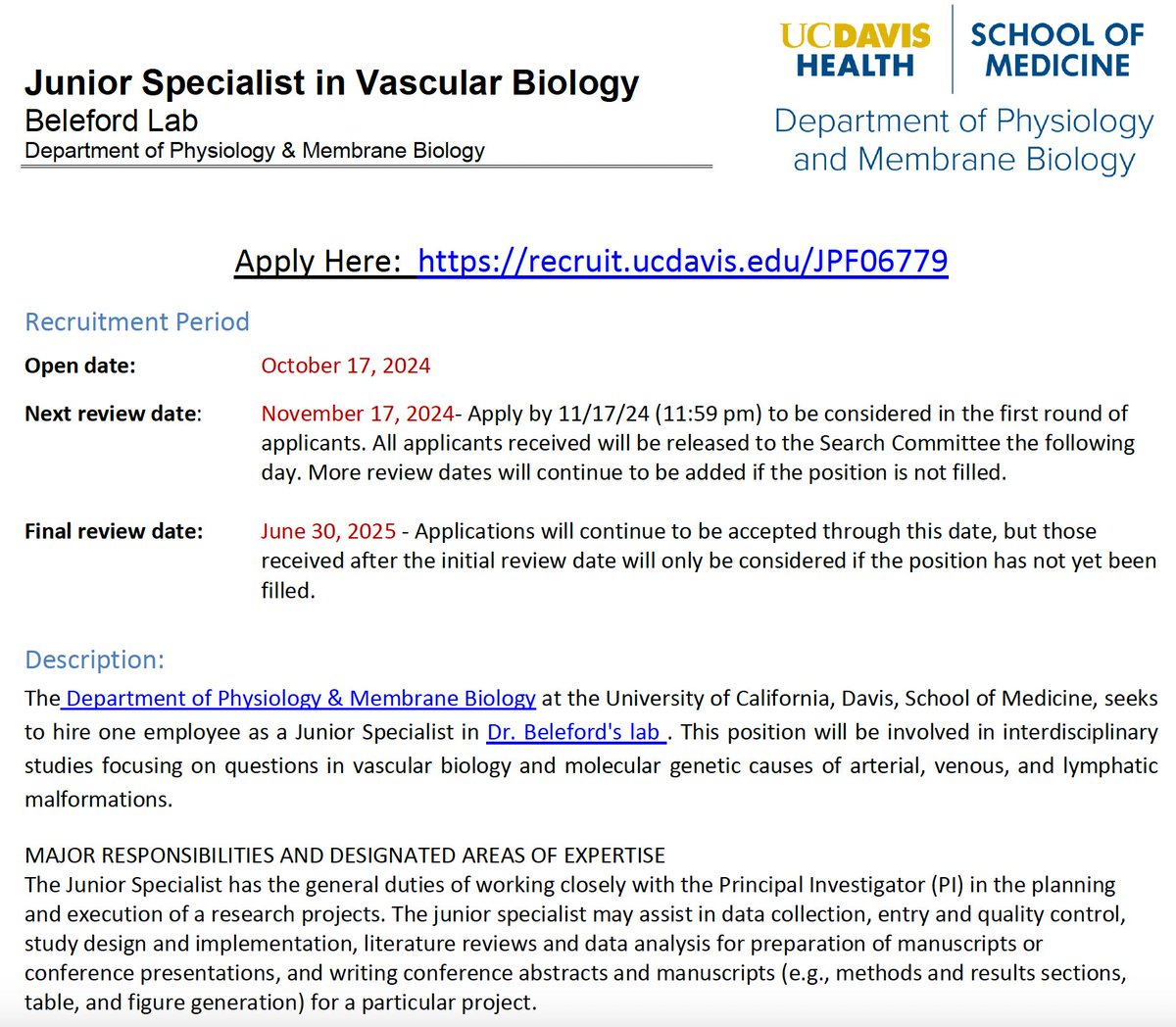 Daniah Beleford (@daniahbeleford) on Twitter photo My lab <a href="/ucd_physiology/">UC Davis Physiology</a> and Department of Pediatrics <a href="/UCDavisHealth/">UC Davis Health</a> is hiring! Apply by Nov 17 using the link below. recruit.ucdavis.edu/JPF06779 My lab <a href="/ucd_physiology/">UC Davis Physiology</a> and Department of Pediatrics <a href="/UCDavisHealth/">UC Davis Health</a> is hiring! Apply by Nov 17 using the link below. recruit.ucdavis.edu/JPF06779