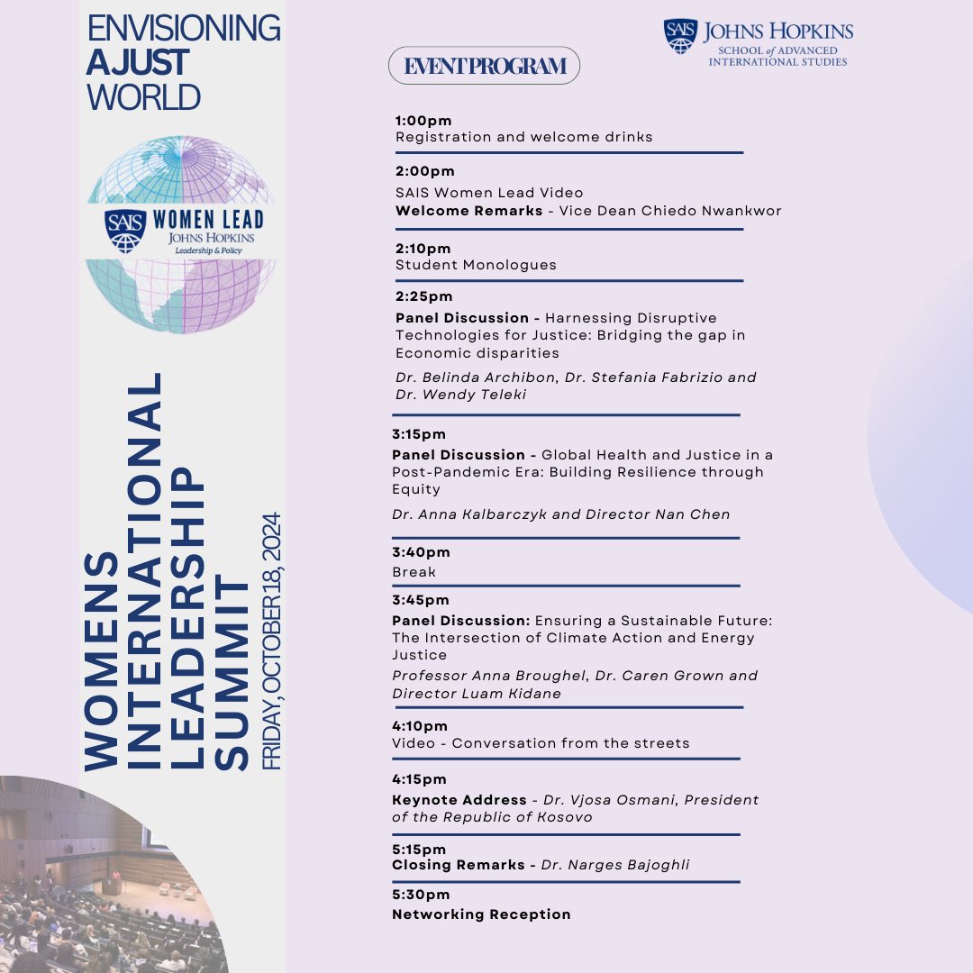 🌟 Excited to announce the Student Monologue at SAIS Women’s Leadership Summit! 🎤

Join us as seven incredible young women share their perspectives. Each voice brings unique insights and experiences, centered around the themes of “Envisioning a just world”❤️
<a href="/SAISHopkins/">Johns Hopkins SAIS</a>