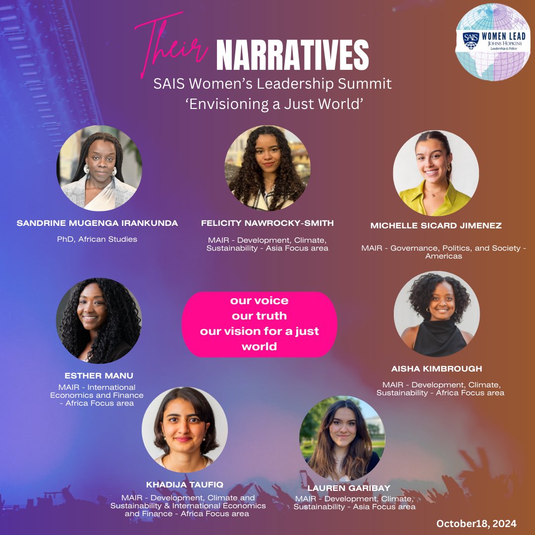 SAISWL's tweet photo. 🌟 Excited to announce the Student Monologue at SAIS Women’s Leadership Summit! 🎤

Join us as seven incredible young women share their perspectives. Each voice brings unique insights and experiences, centered around the themes of “Envisioning a just world”❤️
@SAISHopkins https://t.co/TsTekTSfpc