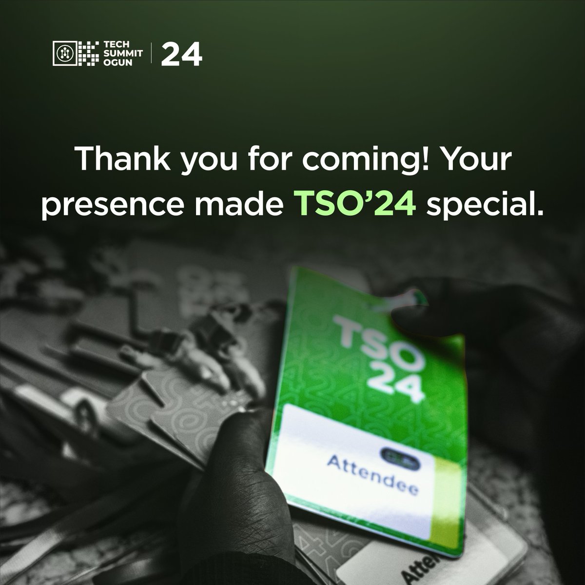 TechSummitOgun's tweet photo. In the days ahead, we'll tell stories of #TSO24 and reflect on the sessions and activities held but the major headline is your presence and active participation at our summit last week.

Thank you for coming! You made our summit a success. 💚
#AgeofDisruption #TechSummitOgun https://t.co/N6yvY7HWSk