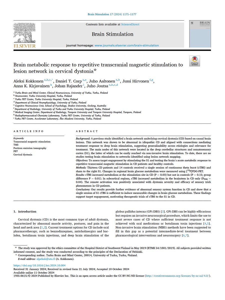 Aleksi Kokkonen (@kokkonenaleksi) on Twitter photo Network identified by lesion network mapping stimulated for the first time! Now published <a href="/brainstimj/">Brain Stimulation</a>
Thank you for the whole team, especially <a href="/JJoutsa/">Juho Joutsa</a> and <a href="/danieltcorp/">Daniel Corp</a> !
doi.org/10.1016/j.brs.…
See the highlights below🧵 Network identified by lesion network mapping stimulated for the first time! Now published <a href="/brainstimj/">Brain Stimulation</a>
Thank you for the whole team, especially <a href="/JJoutsa/">Juho Joutsa</a> and <a href="/danieltcorp/">Daniel Corp</a> !
doi.org/10.1016/j.brs.…
See the highlights below🧵