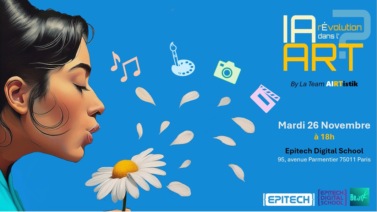 Yann Marchand (@ym78200) on Twitter photo 🤔 Envie d'en savoir plus sur l'impact de l' #IA dans le domaine de l' #Art ?
🗓️Retrouvez-nous le 26 novembre <a href="/EpitechDigital/">Epitech Digital School</a> pour #ARTIArevolution
➡️ Inscription gratuite :
eventbrite.com/e/billets-ia-r…
<a href="/jblefevre60/">Jean-Baptiste Lefevre</a> <a href="/CHRISTINESOTO12/">CHRISTINE SOTO </a> <a href="/loutro1990/">Martine Le Jossec 🎈 #Communication #FeelGood 🙏🏼</a> <a href="/frocq/">𝐅𝐥𝐨𝐫𝐞𝐧𝐜𝐞 𝐑𝐨𝐜𝐪🔅</a> <a href="/Nicochan33/">Nicolas Babin</a> <a href="/pierrepinna/">Pinna Pierre</a> 🤔 Envie d'en savoir plus sur l'impact de l' #IA dans le domaine de l' #Art ?
🗓️Retrouvez-nous le 26 novembre <a href="/EpitechDigital/">Epitech Digital School</a> pour #ARTIArevolution
➡️ Inscription gratuite :
eventbrite.com/e/billets-ia-r…
<a href="/jblefevre60/">Jean-Baptiste Lefevre</a> <a href="/CHRISTINESOTO12/">CHRISTINE SOTO </a> <a href="/loutro1990/">Martine Le Jossec 🎈 #Communication #FeelGood 🙏🏼</a> <a href="/frocq/">𝐅𝐥𝐨𝐫𝐞𝐧𝐜𝐞 𝐑𝐨𝐜𝐪🔅</a> <a href="/Nicochan33/">Nicolas Babin</a> <a href="/pierrepinna/">Pinna Pierre</a>
