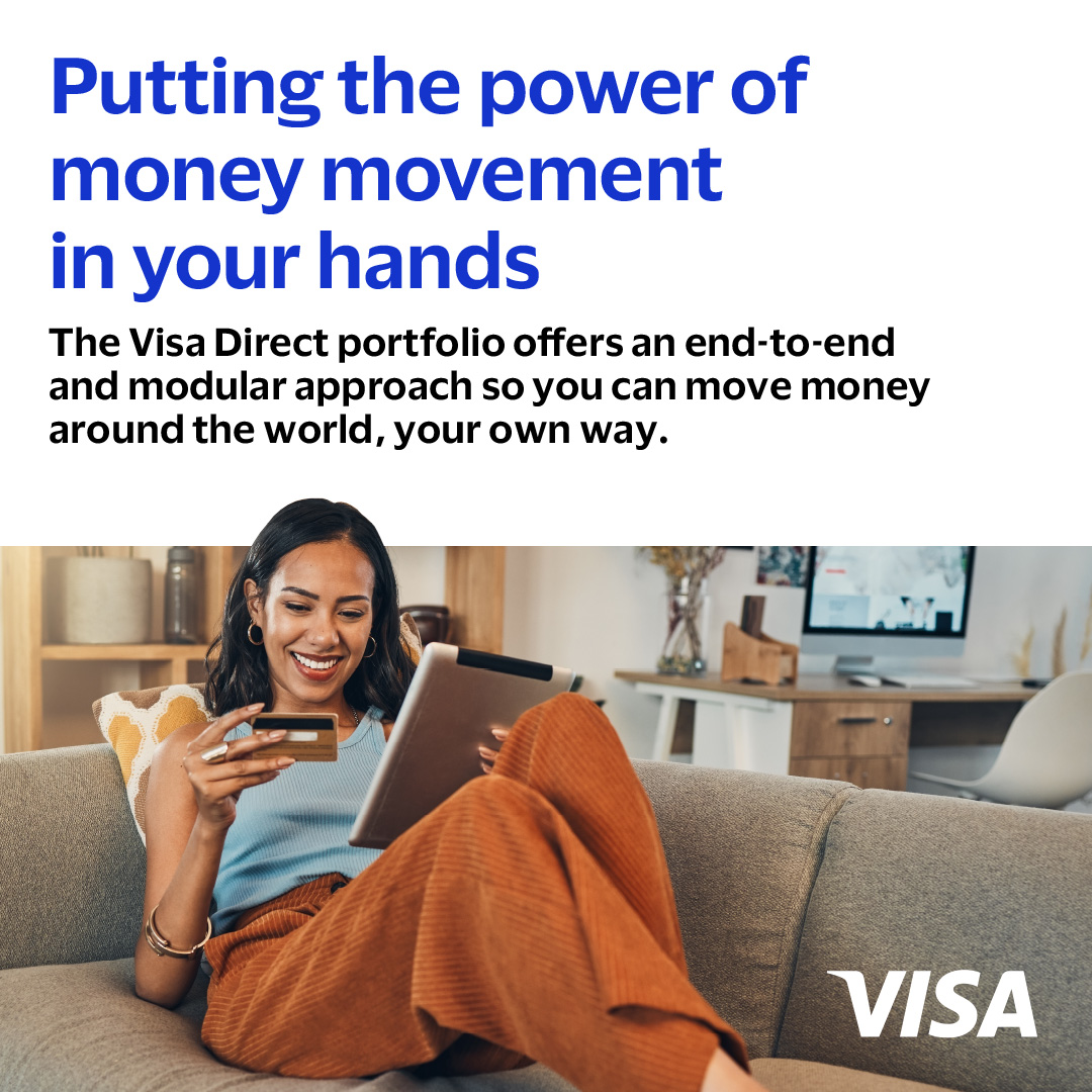 VisaNews's tweet photo. Introducing the new and supercharged Visa Direct.

Chris Newkirk, Visa's President of Commercial &amp; Money Movement Solutions, explains how this dynamic solution will enable money movement around the world through a single point of entry: https://t.co/LOeMYI3Wyn https://t.co/828aWj8t8y