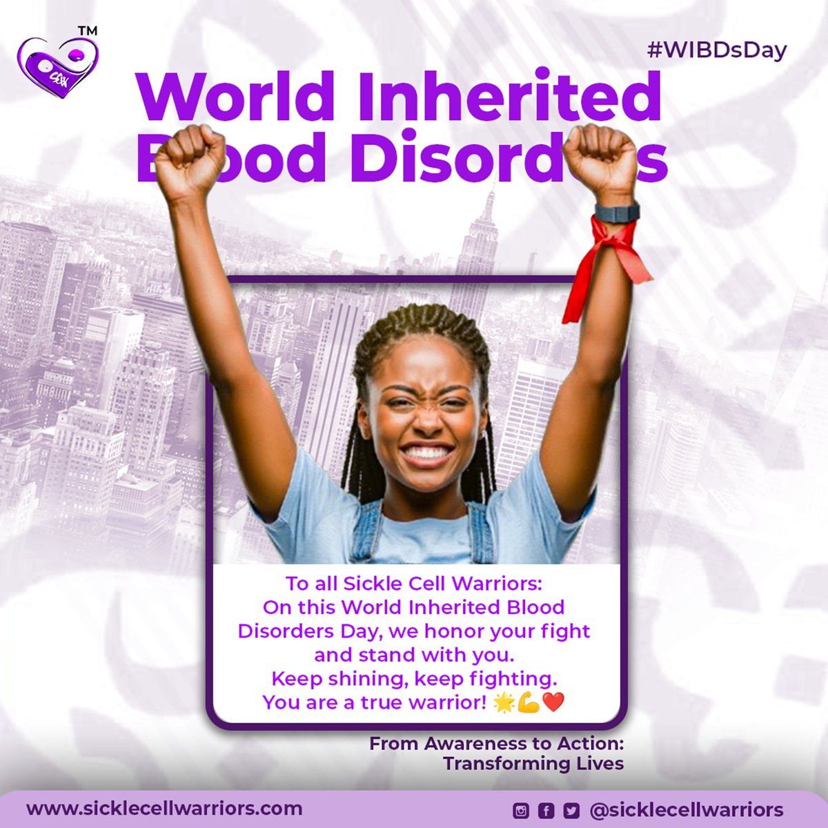 SCWarriorsInc's tweet image. HAPPY WORLD INHERITED BLOOD DISORDER DAY

To all Sickle Cell Warriors: On this World Inherited Blood Disorders Day, we honor your fight and stand with you. Keep shining, keep fighting. You are true warriors! 🌟💪❤️

#sicklecellwarriorsunite #SickleCellsDisease #SickleCellsDisease