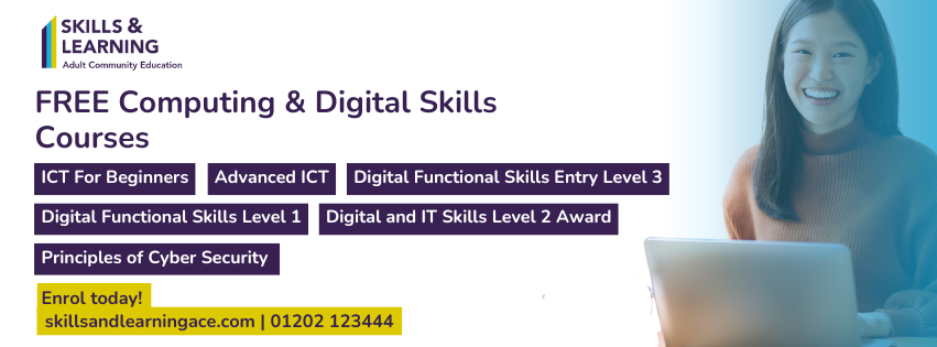 It's #GetOnlineWeek ! Did you know Skills &amp; Learning offer free computer courses in #Dorset? The courses  are supportive and empowering, helping learners of all levels can gain the confidence and skills they need to use technology. For more info: orlo.uk/FreeComputerCo…