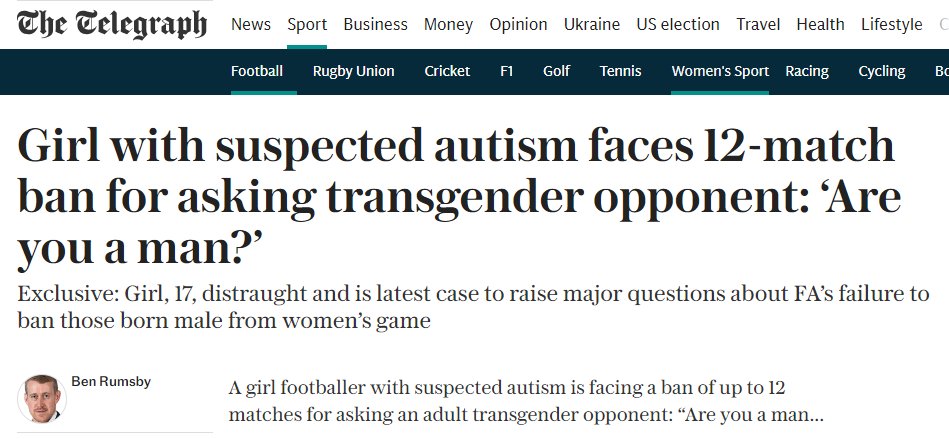 He had a beard.

This 17yr old girl with suspected autism faces a 6-12 match ban for asking a man with a beard if he was a man &amp; for questioning the bearded man's eligibility after he repeatedly challenged her so aggressively she feared for her safety.

archive.ph/wNfRR