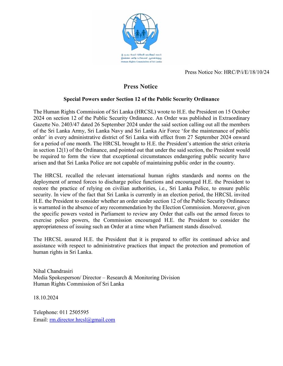 Human Rights Commission of Sri Lanka tweet media