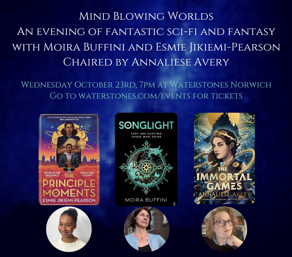 On Wednesday, Moira Buffini joins <a href="/esmiejp/">Esmie 💫🪐</a> at <a href="/NorwichStones/">Waterstones Norwich</a> to discuss the mindblowing worlds in Songlight and The Principle of Moments, chaired by Annaliese Avery. Tickets available now.

waterstones.com/events/mind-bl…