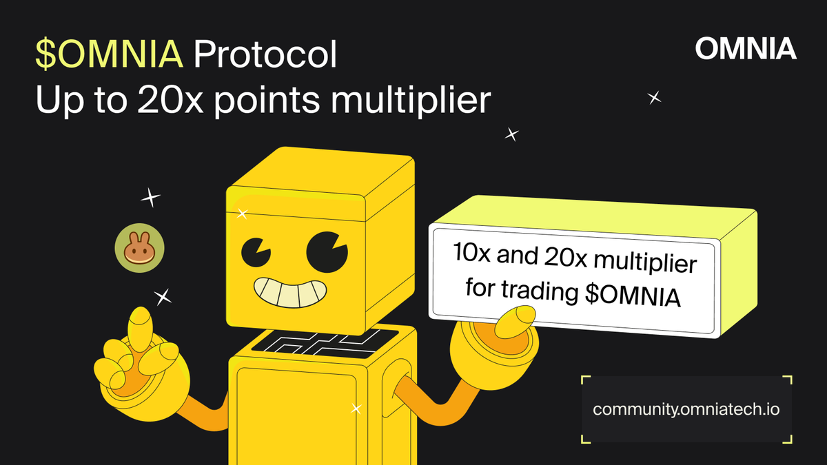 omnia_protocol's tweet photo. 10x and 20x points multipliers for $OMNIA trading💥

OMNIA just launched a new incentive - trade $OMNIA on @PancakeSwap using OMNIA RPC and get 10x and 20x multipliers for OMs.

Ready to boost your position in the community? Here's how👇
🔗https://t.co/NJK1K2tCYP https://t.co/czb3CioBHe