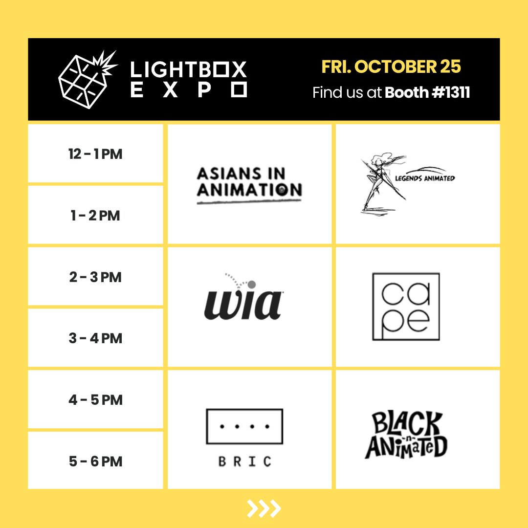 wia_animation's tweet image. We&apos;re going to be at @LightBoxExpo ! Come by and say hello!

Learn more about our programs and initiatives and how WIA advocates for gender justice in animation, VFX, and gaming.

We&apos;ll also be there with fellow members of the Animation Advocacy Collaborative! See you there!