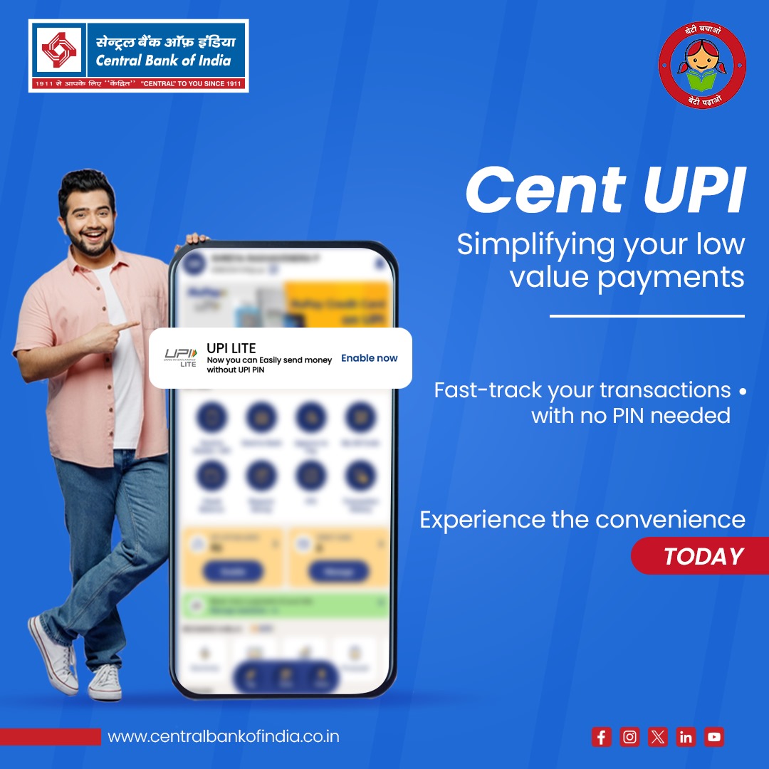 centralbank_in's tweet image. Say goodbye to the PIN hassle! Enable UPI Lite in your app and enjoy seamless transactions instantly with Cent UPI.

#UPILite #CentralToYouSince1911 #CentralBankOfIndia