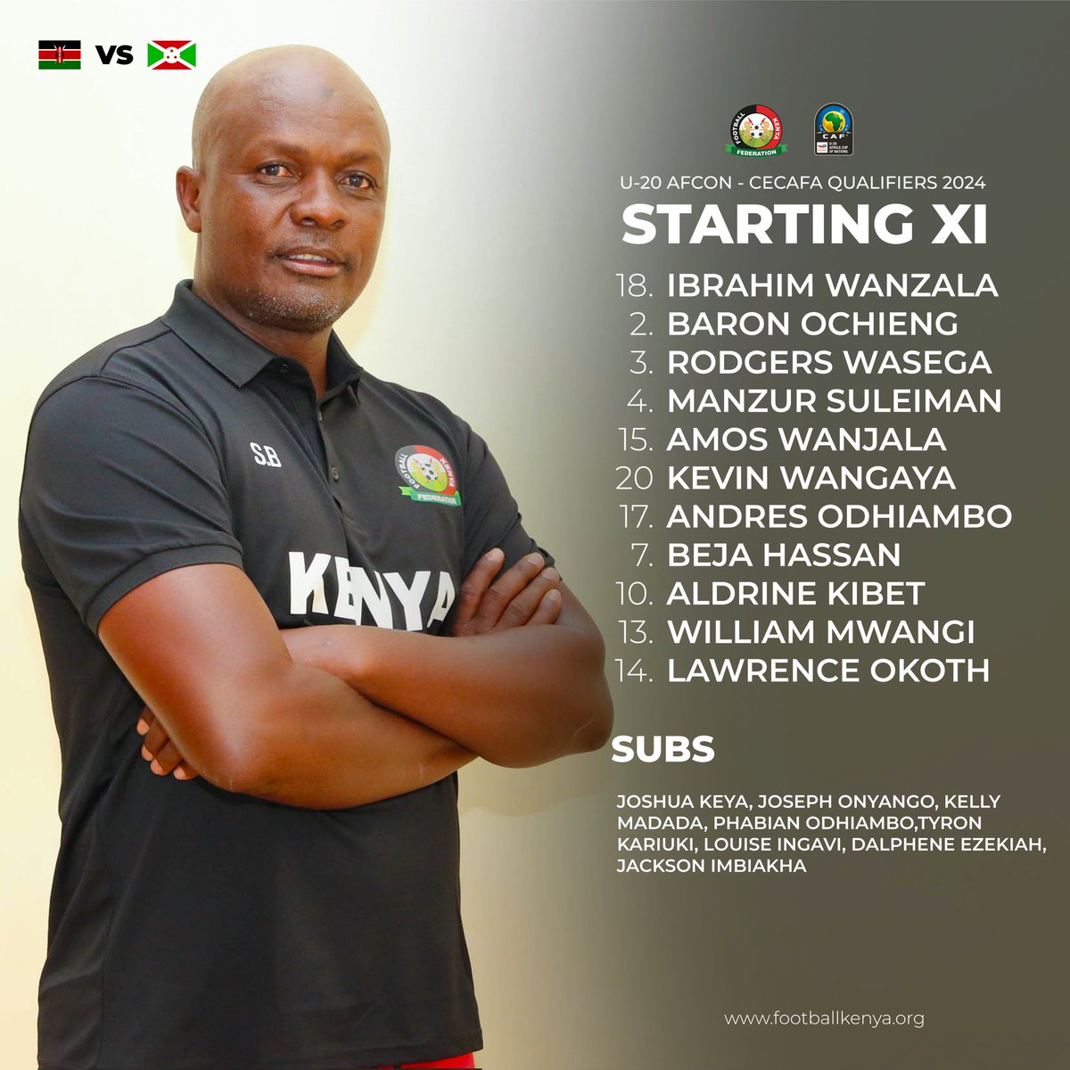 How #RisingStars line up today

 Kenya 🇰🇪 🆚 🇧🇮 Burundi

📺 you can watch the match LIVE at 7pm on Azam TV and CECAFA TV YouTube channel

🔗 Watch on YouTube 👉 tinyurl.com/vbds8bu9