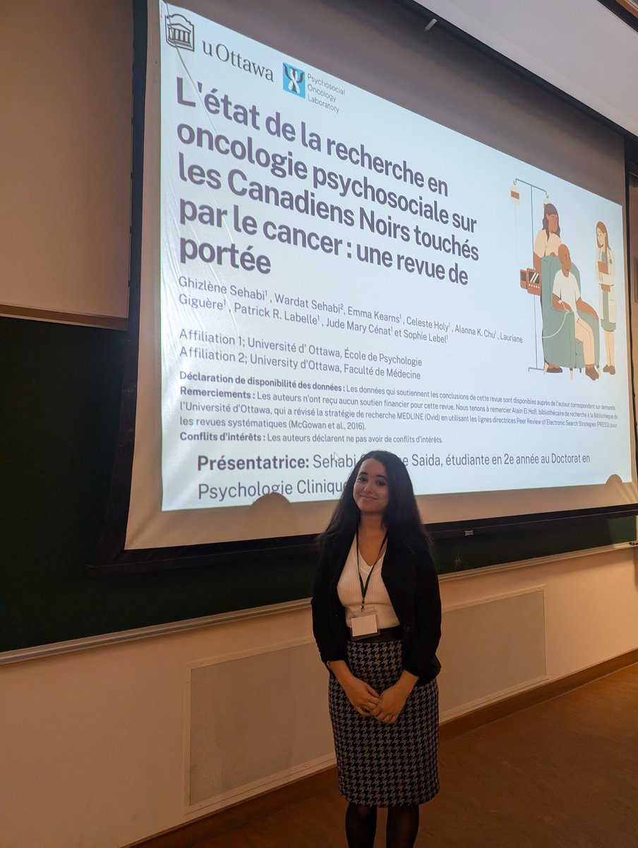 DrSophielebel's tweet photo. @GhizleneSehabi presenting her first doctoral study at #BMHconf2024. This is a scoping review of psychosocial oncology research on Black Canadians affected by cancer. Taboo around cancer, lack of representation, and absence of culturally appropriate services are sig themes https://t.co/pmtluj2OTF