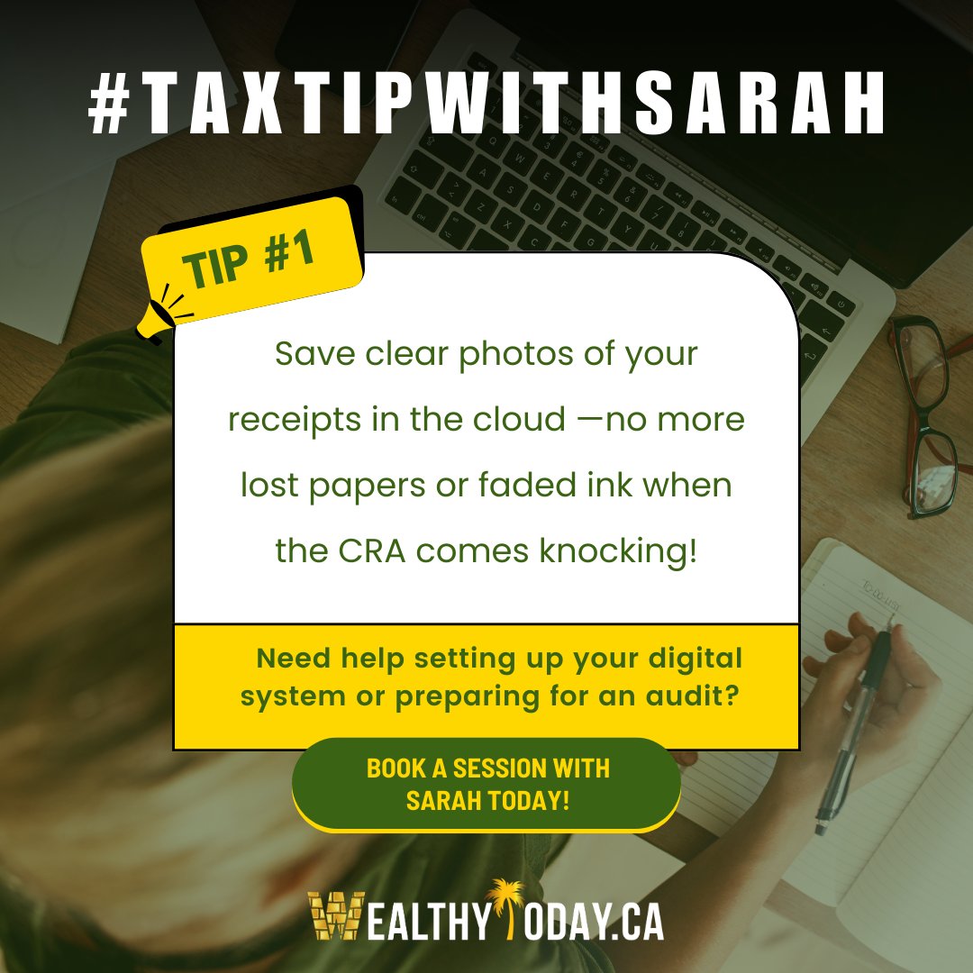 wealthytoday_'s tweet image. The CRA recommends keeping your tax return support for 6 years. Worried about losing your physical copies? Stay prepared - go digital!
Sarah is here to provide guidance and ensure you&apos;re ready for any tax audit. Sarah@wealthytoday.ca
#TaxTipWithSarah #AuditHelp #Wealthytoday