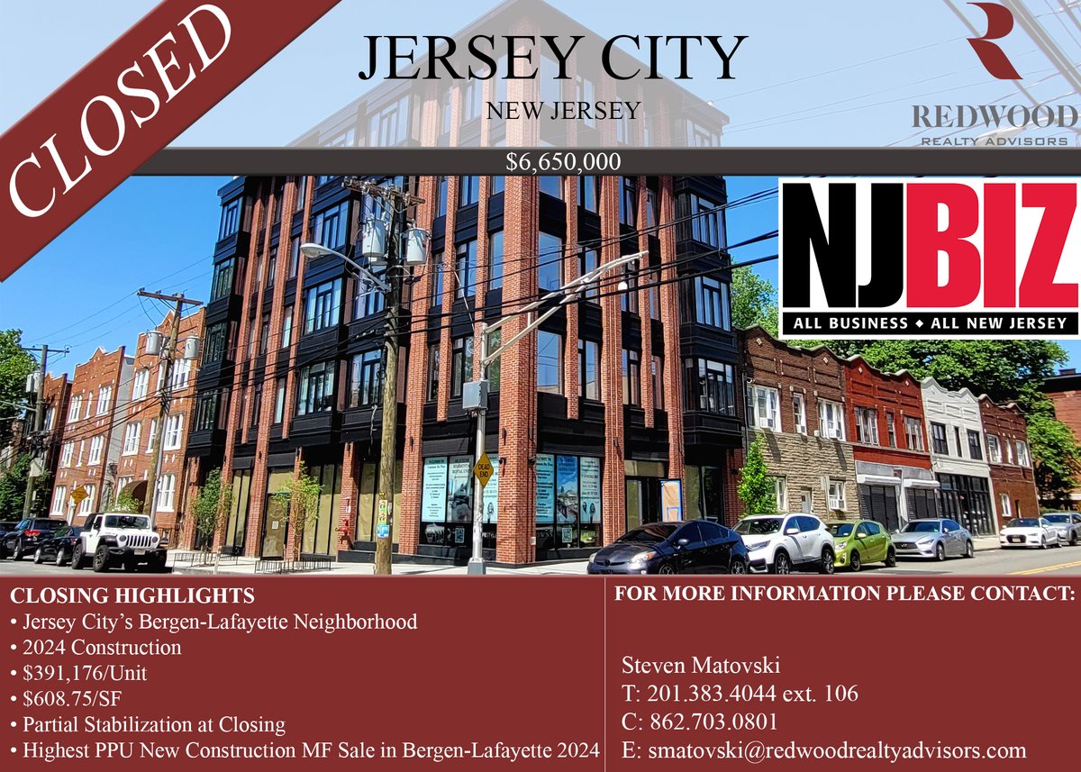 RedwoodRealtyA's tweet photo. Closing Announcement! Congratulations Steven Matovski and Thomas McConnell, CCIM

Check out our article in NJBIZ from the link below:

https://t.co/aeKLusqVSu https://t.co/iB3qO0N7IY