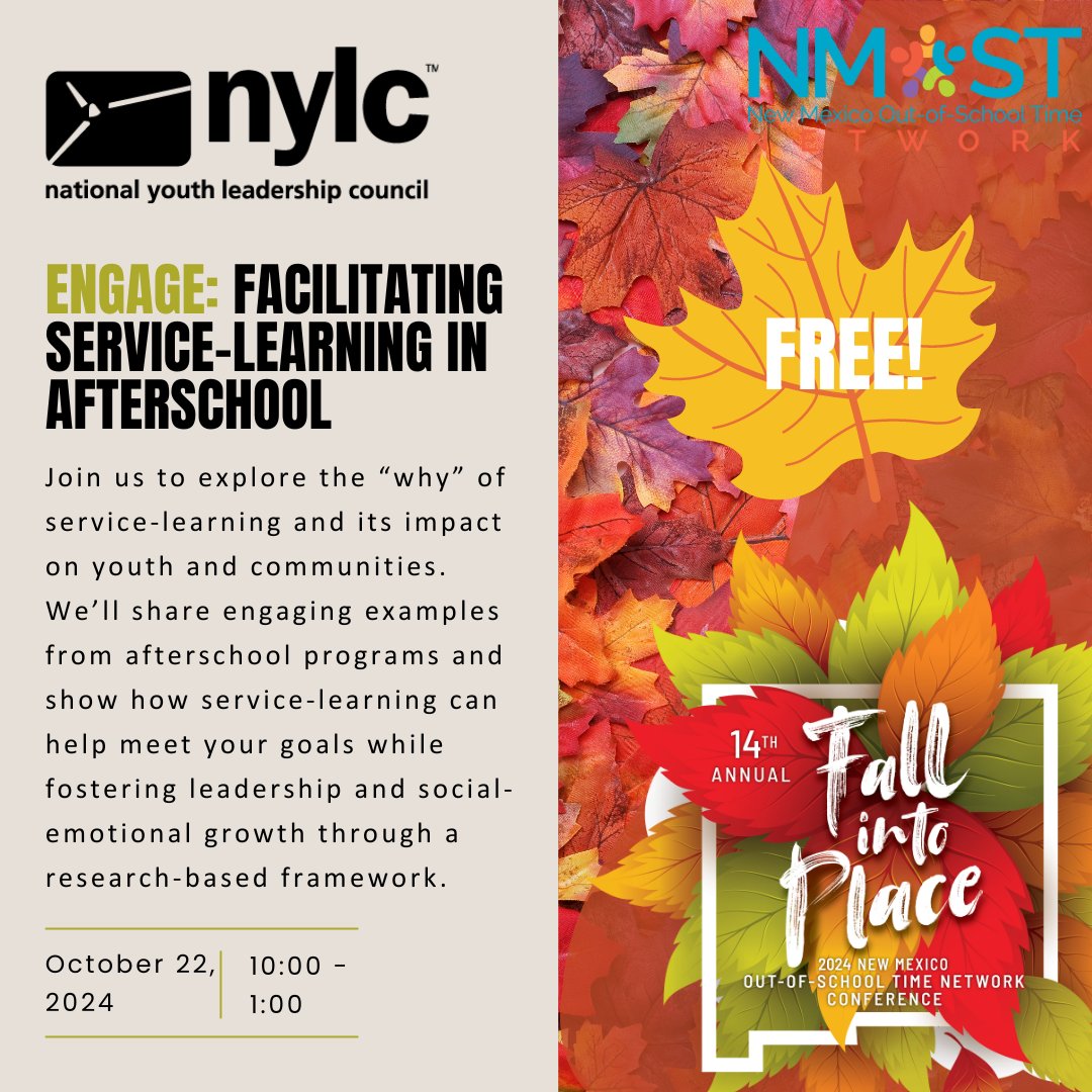 NMOSTNetwork's tweet image. 🍁Fall into Place🍁 is just three days away! Comment below which workshops you'll be attending and if you have Lights On Afterschool plans! Register below: nmost.org/fall-into-plac… #🍁Fall into Place🍁 #FallintoPlace #FiP #ScienceofKindness #ServiceLearning #AfterschoolLicensing