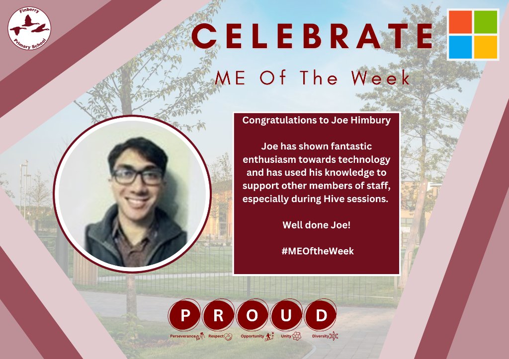 finberryprimary's tweet image. 👏 Congratulations to Joe Himbury, our #MicrosoftEducator of the week! 🎉 Joe’s enthusiasm for tech and his support during Hive sessions have been exceptional. Well done, Joe! 🎉#MEOTheWeek #EdTechHeroes #Teamwork #edtech