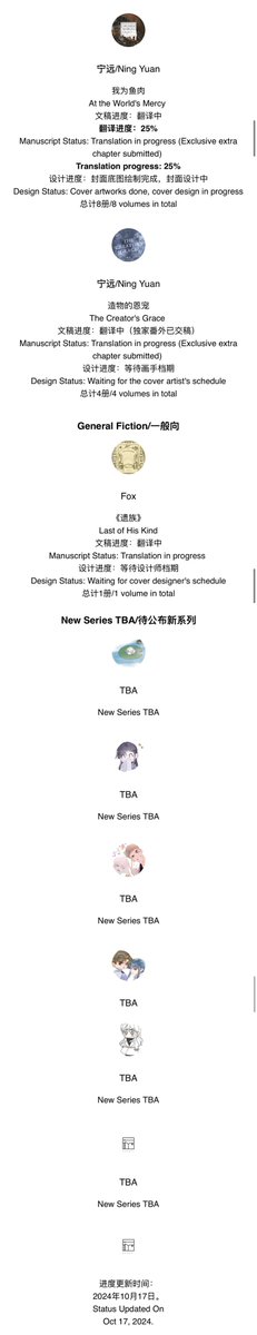 skyarise's tweet photo. Rosmei October progress report:

• Several new licenses to be announced. 5 of the new titles that are yet to be announced got added volume counts and other info. https://t.co/ei0oX9gdOp