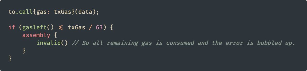 flack00n's tweet photo. While digging through an article about gas on Ethereum and more specifically the 63/64 gas rule I had a hard time making sense of this safety check in the code that the article suggests.

If you had a hard time understanding the inequality like me this thread is for you🧶 https://t.co/Ccc30UlQRb