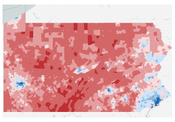 ofri's tweet photo. Disinformation of the day: @nytimes showing PA as if it is 95% red, by coloring acres of land, instead of people or voters. https://t.co/w7UdtuBTNK