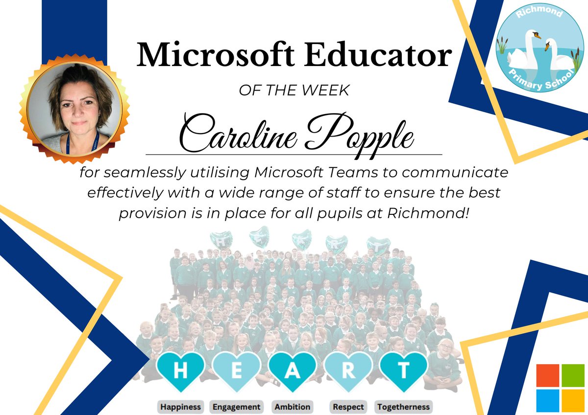 RichmondME12's tweet photo. ๐ Congratulations to Caroline Popple for being this weekโs @MSEducationUK ME of the Week! ๐ Caroline has used @MicrosoftTeams to enhance communication and ensure top-tier provision for all students. Keep up the amazing work! ๐ #EdTech #TeacherRecognition #MEOTheWeek https://t.co/vtUND7edP3