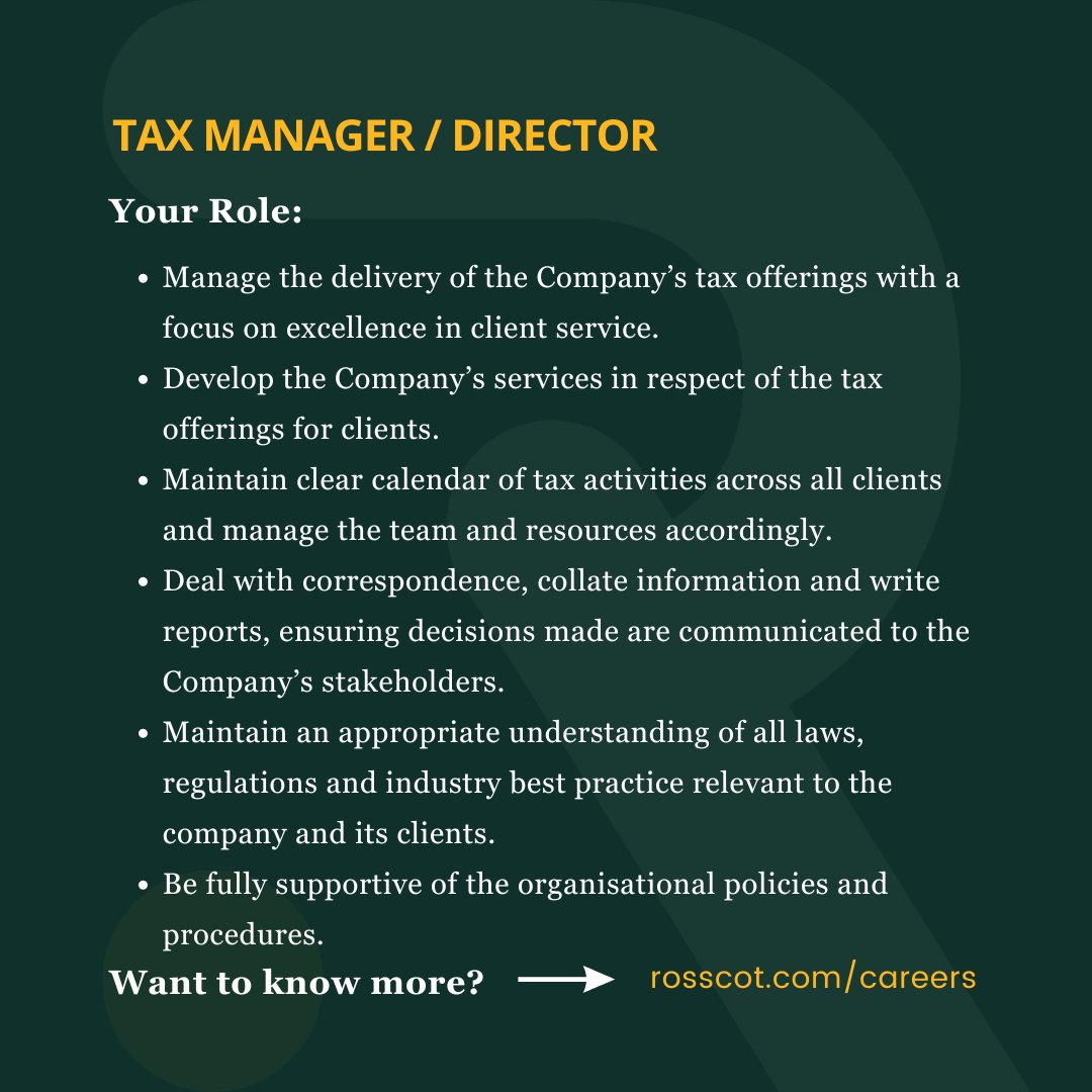 RosscotJSY's tweet image. 📢 We’re Hiring! Tax Director Position Available 📊 Ready to lead and make an impact? Visit rosscot.com/careers 🚀 #TaxDirector #JoinOurTeam #RosscotCareers #JoinOurTeam #RosscotJersey #JerseyCI #JerseyAccountants #JerseyBusiness #JobsInJersey #JerseyRecruitment