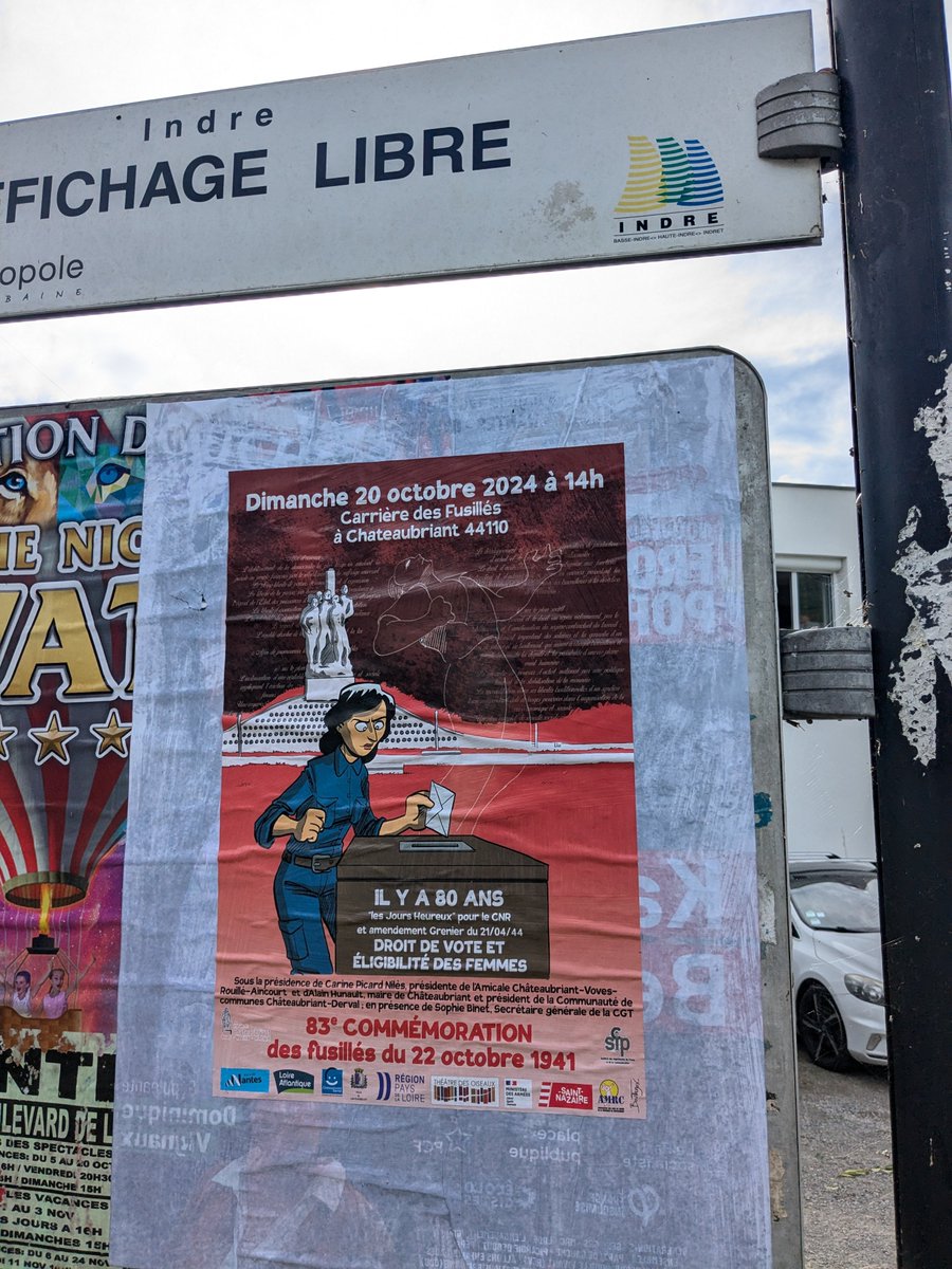 OrvaultPcf's tweet photo. 🚩 Collage à #Indre
Rdv ce dimanche 2️⃣0️⃣ octobre, à 14h à #Chateaubriant pour la 83ème commémoration des fusillés du 22 octobre 1941, en présence de @BinetSophie!✊
#devoirdemoire #CNR #Grenier #droitdevotedesfemmes #CGT44 #PCF44 #resistance #hommage #loireatlantique #20octobre https://t.co/JKVJibpm00