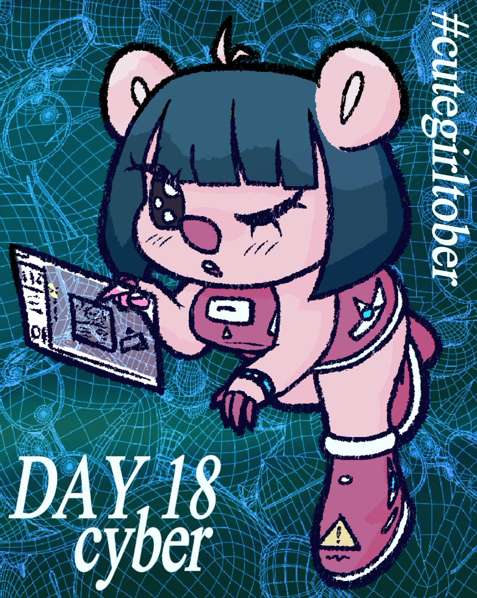 day  18!! CYBER

She’s learning Blender to make herself in the cyber realm :o

#cutegirltober // #cutegirltober2024