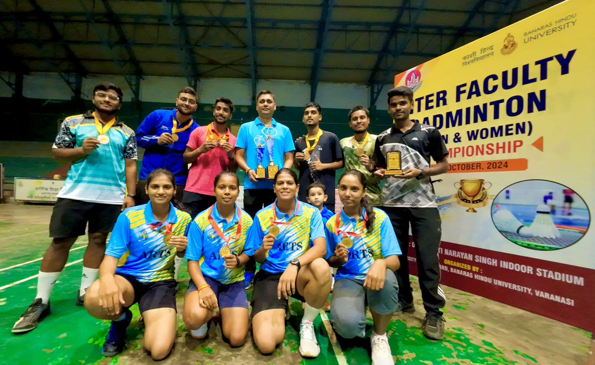 The Men's and Women’s Badminton teams, from the Faculty of Arts won the Inter-Faculty Tournament. This is a great achievement and a proud moment for the entire faculty! <a href="/VCofficeBHU/">VC-BHU</a> <a href="/registrarbhu/">REGISTRAR, BHU</a> <a href="/dsw_bhu/">Dean of Students, BHU</a> 
<a href="/DeanArtsBHU/">Dean - Faculty of Arts, BHU</a> <a href="/bhupro/">BHU Official</a> <a href="/bhu_updates/">CAMPUS UPDATES - BHU</a> <a href="/phyedu_bhu/">Physical Education BHU</a> <a href="/StudentsFOA/">Student Advisor, Faculty of Art, BHU</a>