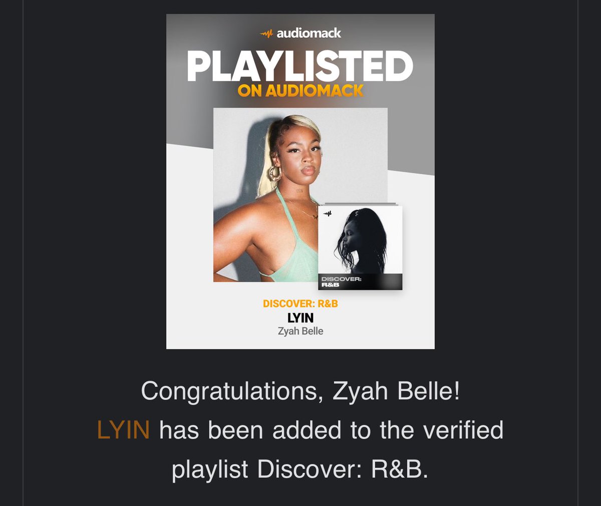 zyahbelle's tweet photo. Thank you @audiomack 🫶🏾✨ https://t.co/bsVi56DGlT