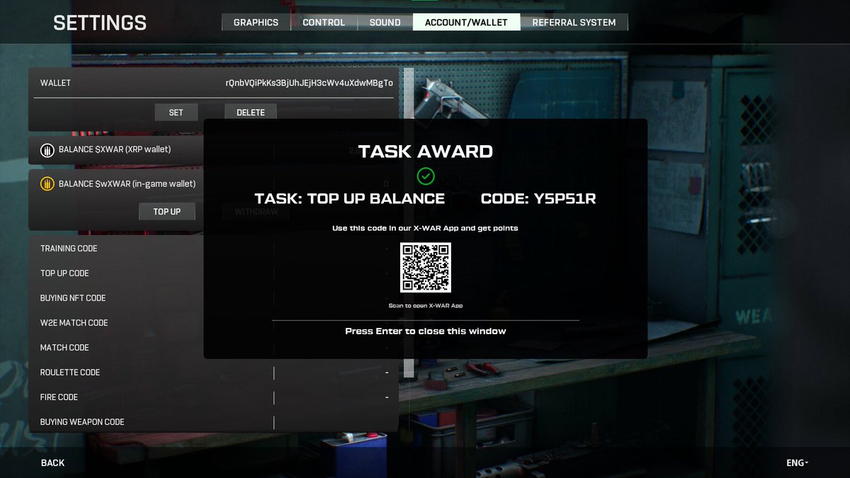 🚨 The X-WAR App has a new task to top up your in-game wallet. 

To complete it, you need to link your wallet to the X-WAR game and top up your in-game balance by any amount using the TOP UP function in the settings.

🔗 X-WAR App - t.me/xwargame_bot

You need to update the