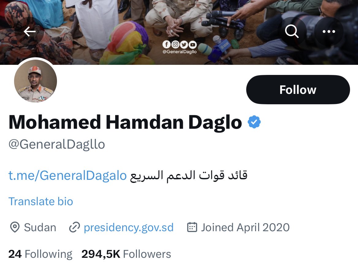 TurtleYusuf's tweet photo. X just suspended the official account of the RSF militia (@RSFSudan)
Now it’s time to remove the account of RSF militia leader Hemedti (@GeneralDagllo).
His pinned tweet contains a speech inciting violence, with racist references to the Shaghiya tribe!
@Safety
#removedaglo https://t.co/DKWmBiggLj