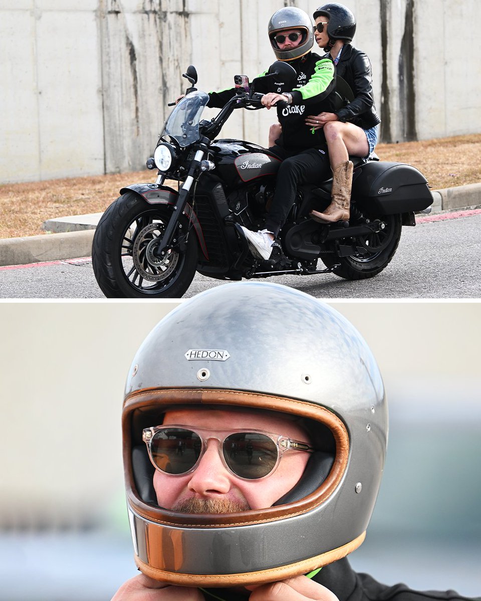 F1's tweet image. You might be cool, but you'll probably never be '@ValtteriBottas rocking up to the paddock on a motorbike' cool 🥶

#F1 #USGP @stakef1team_ks