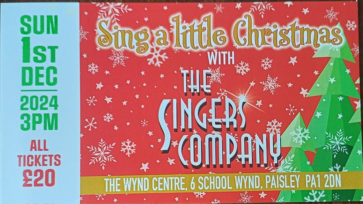 Singers Co Scotland (@thesingersco) on Twitter photo Come and join the fun. Not your usual Christmas concert! Hear us sing festive music for all tastes and from all genres. Tickets are only available through members or by contacting
singerscompanytickets@gmail.com
Limited availability already. Come and join the fun. Not your usual Christmas concert! Hear us sing festive music for all tastes and from all genres. Tickets are only available through members or by contacting
singerscompanytickets@gmail.com
Limited availability already.