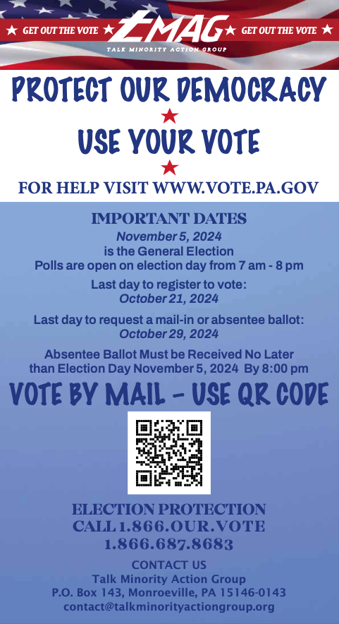 tmagpa20's tweet photo. 🗳️ Protect our democracy—your vote matters! Register by October 21 and request your mail-in ballot by October 29. The General Election is November 5, with polls open from 7 AM to 8 PM. Let’s make our voices heard! Visit https://t.co/vQYa4bzlrA for more info. #Vote2024 https://t.co/SYPBwKdoZr